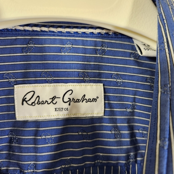 Robert graham blue striped paisley long sleeve cuff shirt sz s (42)16.5 - Picture 6 of 15